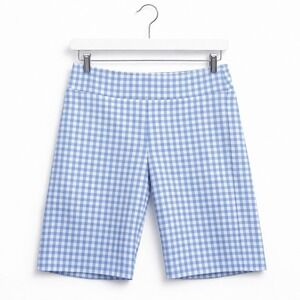 J Mclaughlin Size 2 Bermuda Stretch Pull On Shorts Blue Gingham